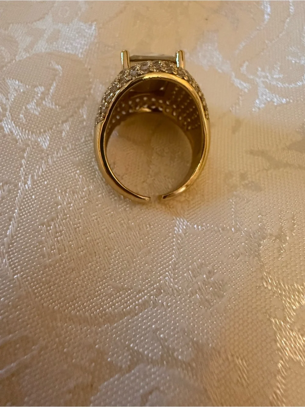 Gold Tone Rectangular Clear Crystal Cocktail Ring Adjustable Size 8 bundle of 2